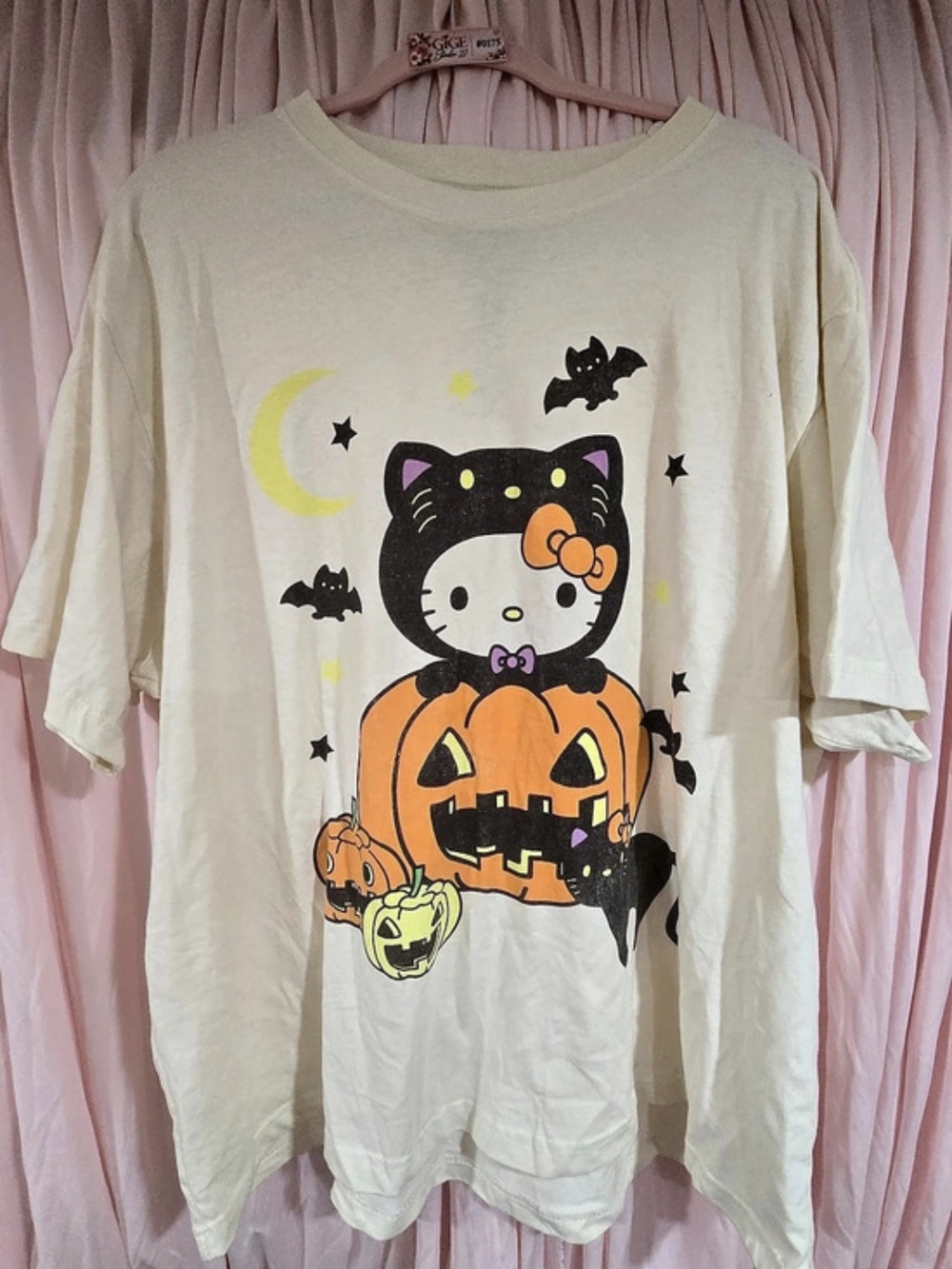 Sanrio Hello Kitty Halloween Pumpkin and Black Cat Graphic Tee Graphic Tee Cream